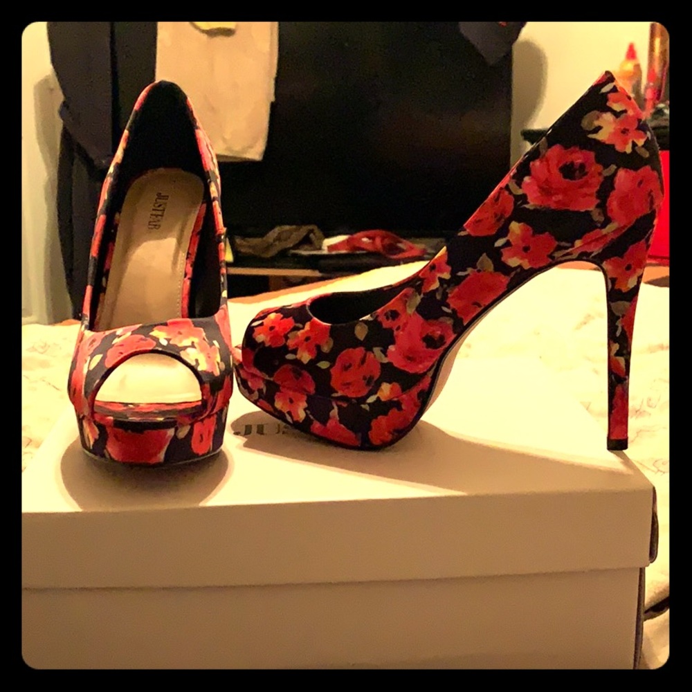 “High Society” Black and red open toe heels